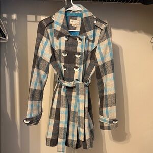 Arizona Blue and Gray Plaid Trench Coat